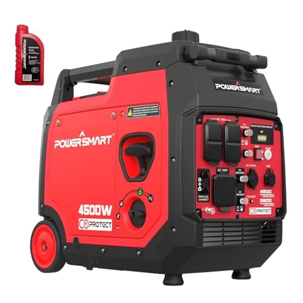 4500W Gas Powered Quiet Inverter Generator RV-Ready Electric Start CO Sensor Wheels Handle Kit 2 AC Outlets 2 USB Ports 1 DC Car