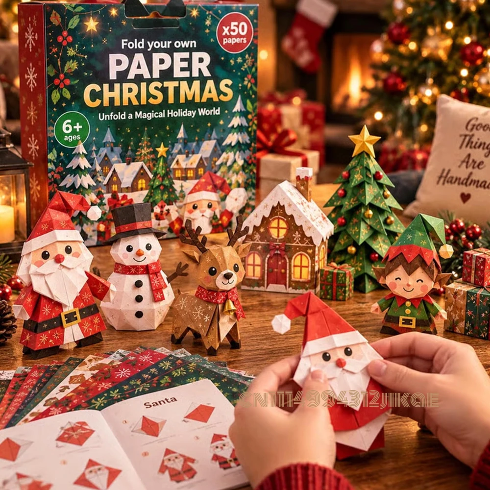 3D DIY Paper Christmas, Christmas Origami Kit for Relaxing & Beginner, 5 Holiday Themes, Step Guide Included