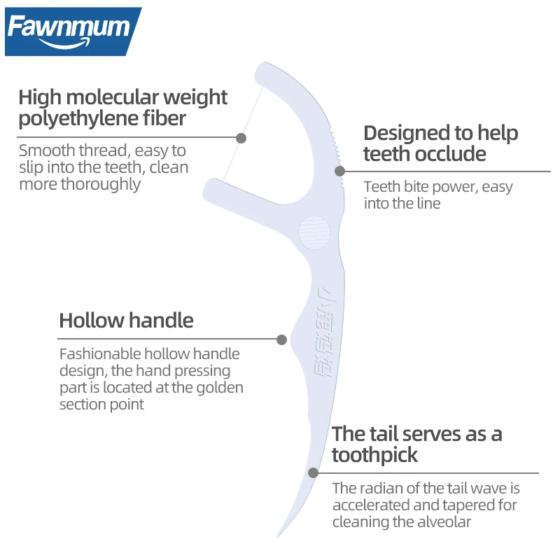 Fawnmum 치과용 치실, 초미세 부드러운 이쑤시개, 치아 사이 청소, 구강 관리 용품, 상자당 50 개