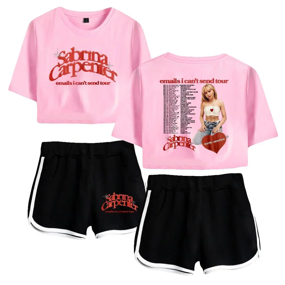 Summer Women's Sets Sabrina Carpenter Merch Short Sleeve Crop Top + Shorts Sweat Suits Women Tracksuits Two Piece Outfits