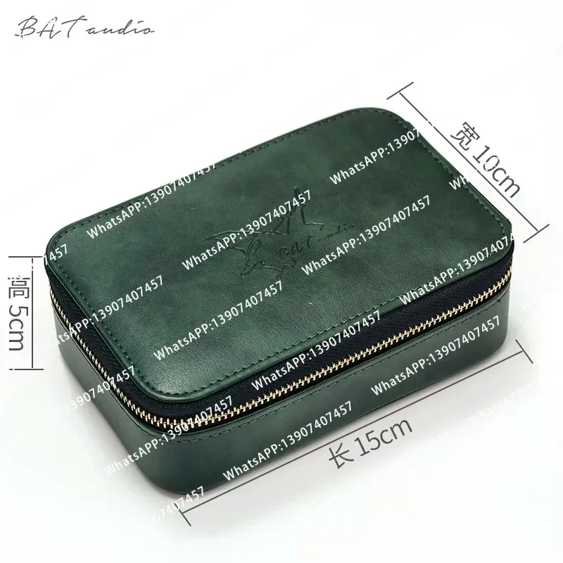 Premium PU Leather Earphone Storage Bag Large Capacity Portable Headphone Case Car Interior Grade Organizer in Dark Green