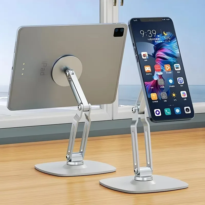 2-in-1 Alloy Magnetic Phone Stand, Foldable 360 Rotation, Handheld & Desktop Dual Use, Universal Compatible With Phone & Tablet
