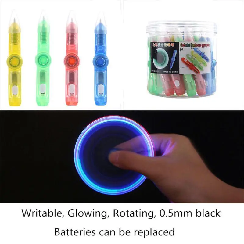 Creative Colorful Glitter Fingertip Gyro Pen Mini Ballpoint Pen Children's Luminous Toy Can Write Rotating Pressure Reducing Pen