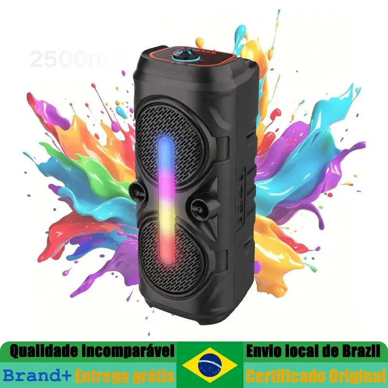 Caixa de Som Portátil Bluetooth 5.3 20W 2500mAh Bateria 4 Horas Luzes LED Controle Remoto TWS Sem Fio para Acampamento Praia Festa