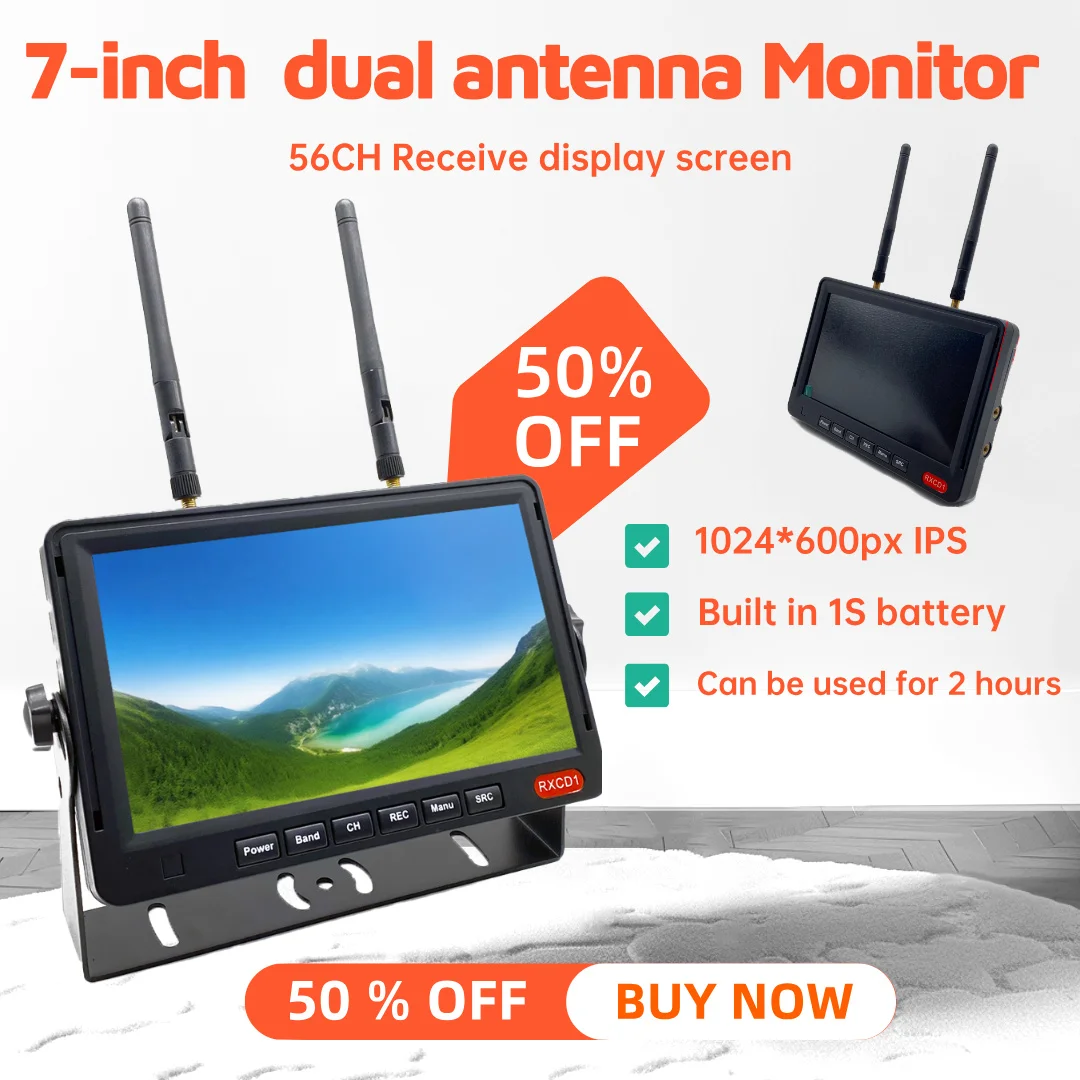 

SLONWAKE FPV 5,8G 7-дюймовый монитор с двойной антенной 56CH 1024*600px IPS Встроенный аккумулятор 1S можно использовать для 2 часов