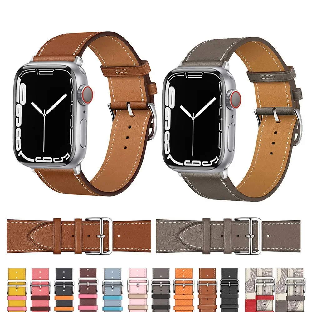 Genuine Cow Leather loop Bracelet Belt Band for Apple Watch 8 7 6 SE 5 4 49mm 44MM 38 42 40MM Strap correa iWatch Ultra 41/45mm