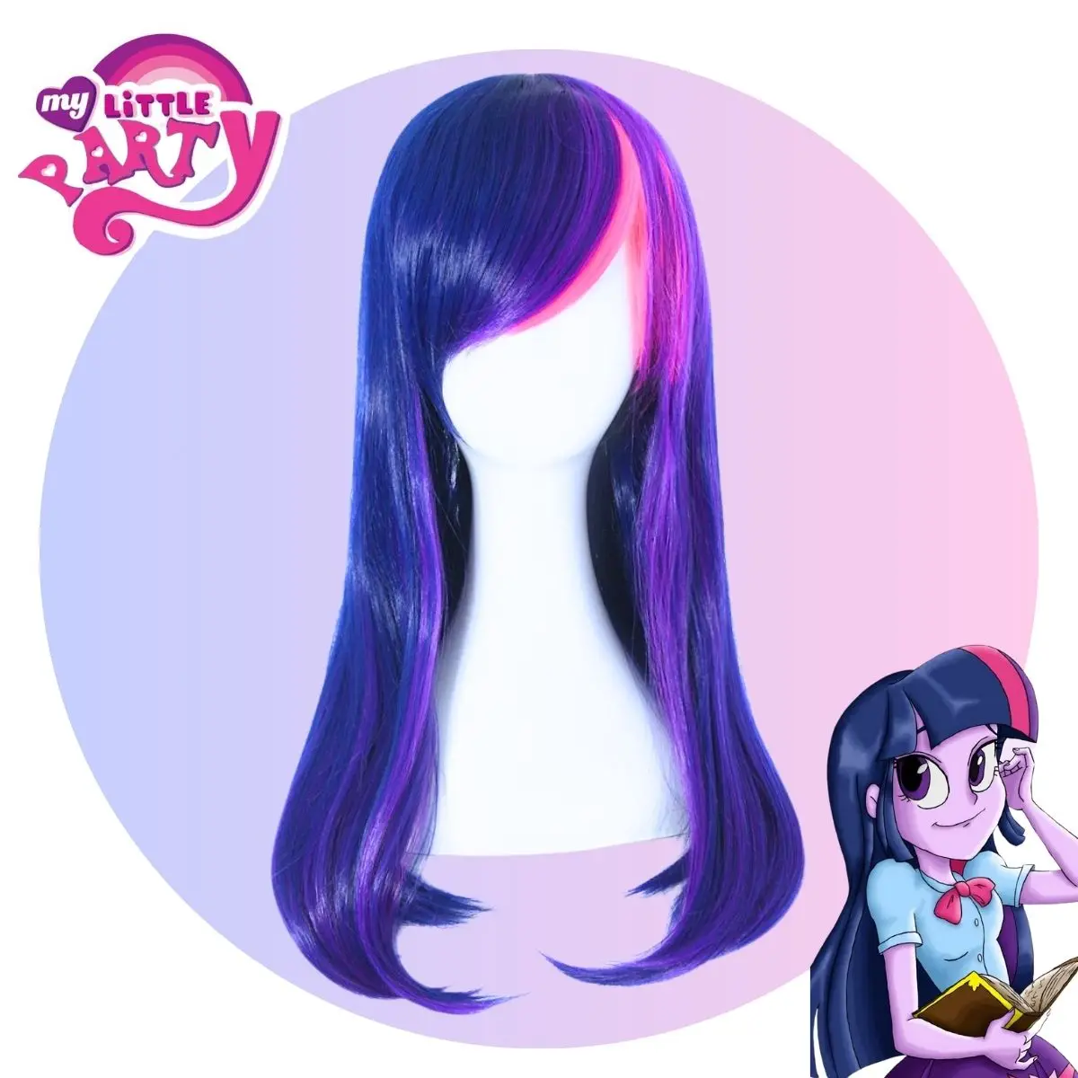 Cosplay Pinkie Pie Wig Side Bangs Stylish Purple Highlight Long Great Wavy Curly Cosplay Party Wig