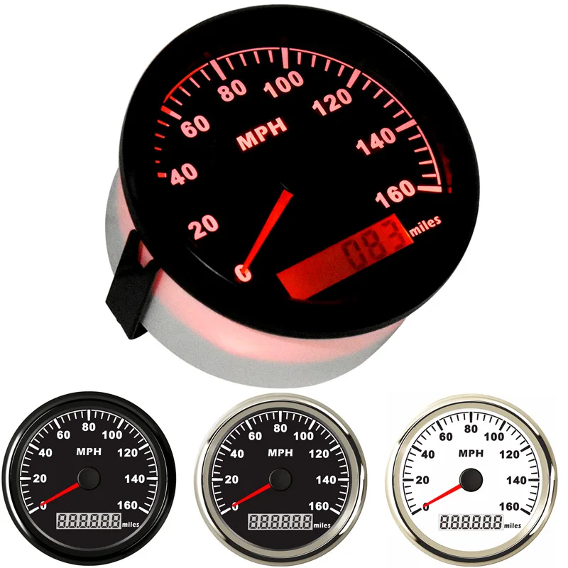 

85mm Auto GPS Speedometers 0-160MPH Motorcycle Speed Mileometers Devices White Dial Red Backlight for Car Boat Truck Yacht Rv