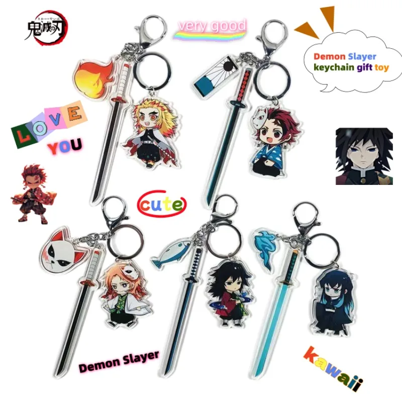 Cartoon Demon Slayer Acrylic Keychain Anime Cute Character Tanjiro Zenitsu Nezuko Backpack Decorative Pendant Keychain Gift Toy
