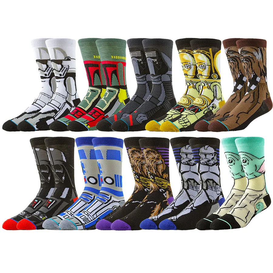 

5pairs Miniso Disney Cool Cartoon Prints Unisex Trendy Socks Cute Design for Daily Streetwear Hip Hop Street Fashion