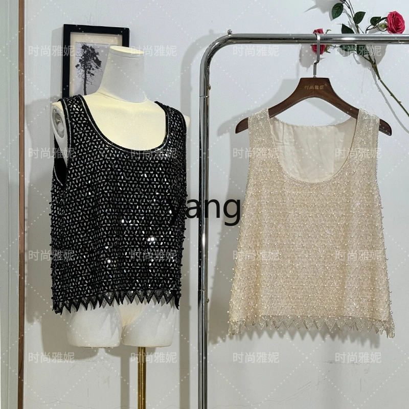 LMM Rompi Luar Ramping Ramping Kristal Mengkilap Atasan Suspender Manik Payet Serbaguna Wanita
