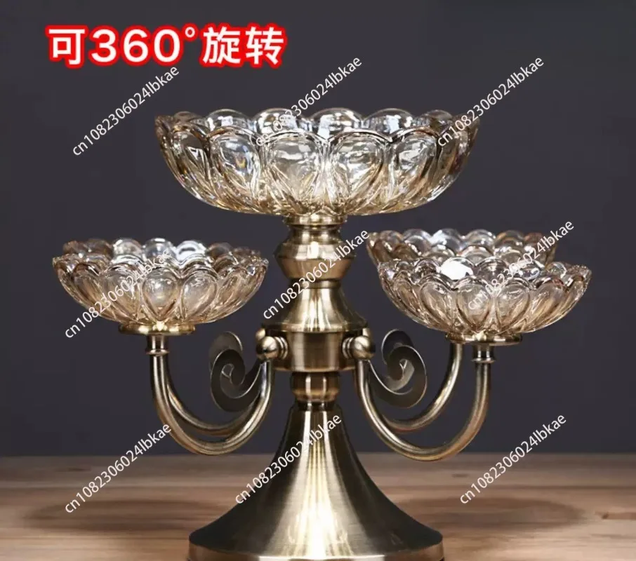 European-style gold metal crystal dried Turkish fruit plate set, luxury gold metal glass fruit display plate