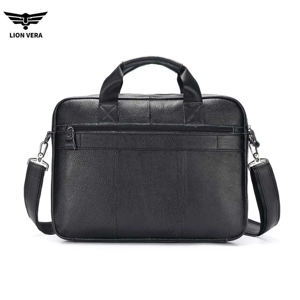LION VERA Bolsa masculina de couro genuíno, bolsa de negócios casual para viagens, bolsa portátil de ombro transversal, bolsa para laptop de 15,7 polegadas