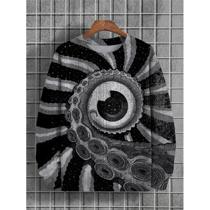 

3D Abstract Graphic Hoodie Printed Tshirt Autumn Sweatshirt For Men Pullover Oversized O-Neck Sweatshirt Street Men Clothing Top