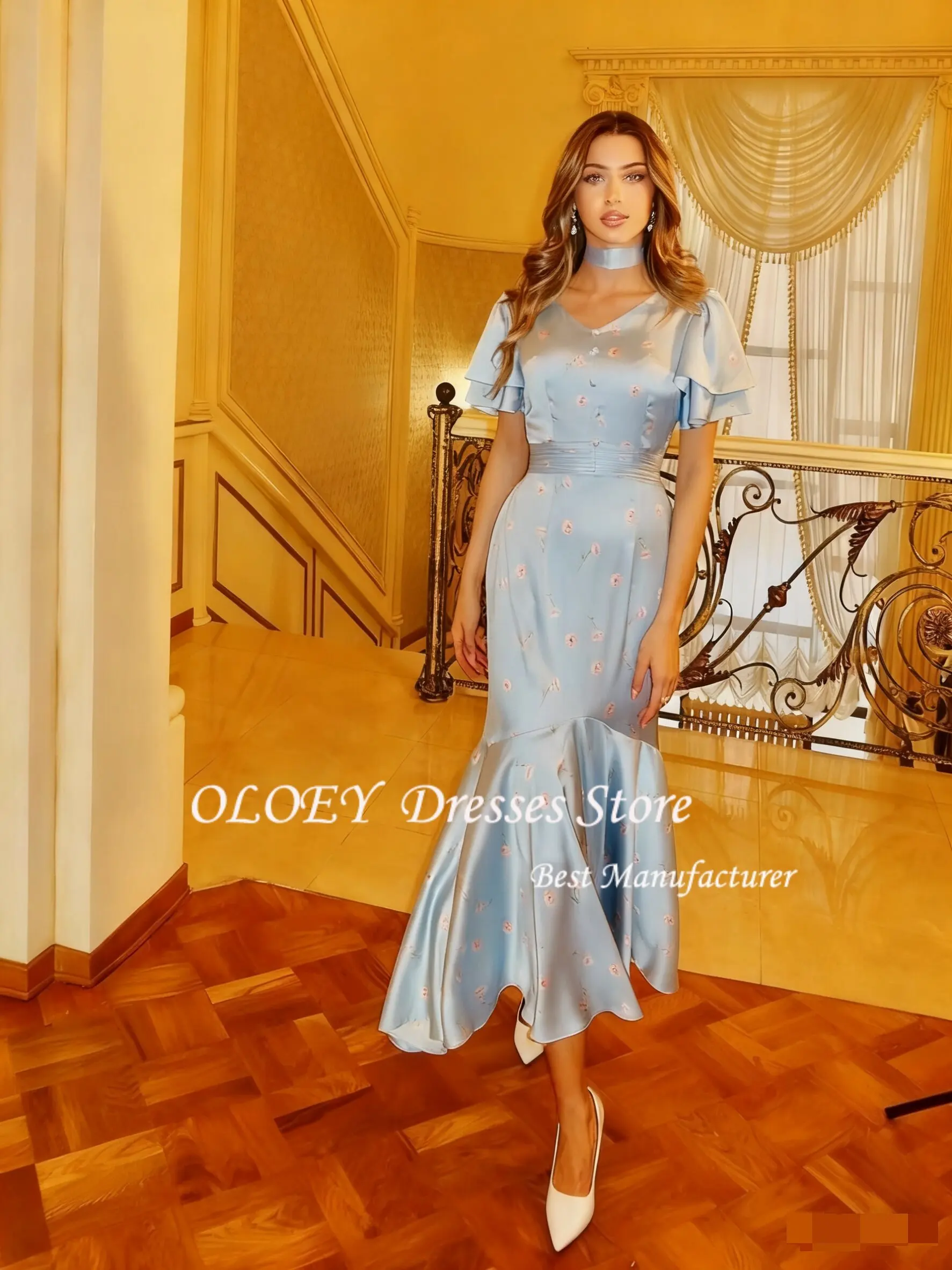 OLOEY 2025 Elegant Soft Satin Evening Dresses Flora Saudi Arabic Ankle-Length Pleat Fascinating Prom Gown Customized Party Dress