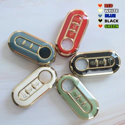 3 knoppen voor Fiat 500 Ducato Panda Punto Goud TPU Auto Flip Opvouwbare Sleutel Case Cover Afstandsbediening Sleutel Shell Houder Protecor sleutelhanger