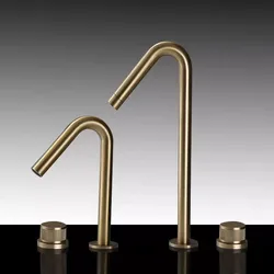 Tuqiu Bathroom Faucet Brass Widespread Brush Gold Basin Faucet Brass Sink Faucet 2 Hole Hot & Cold Wash Faucet Water Tap