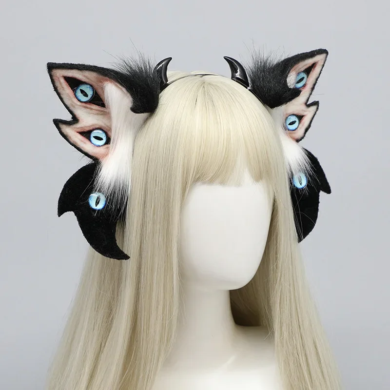 Christmas Halloween Gothic Furry Lolita Devil Horn Headband Wolf Ears Demon Cosplay Handcraft Anime Party Costume Accessories