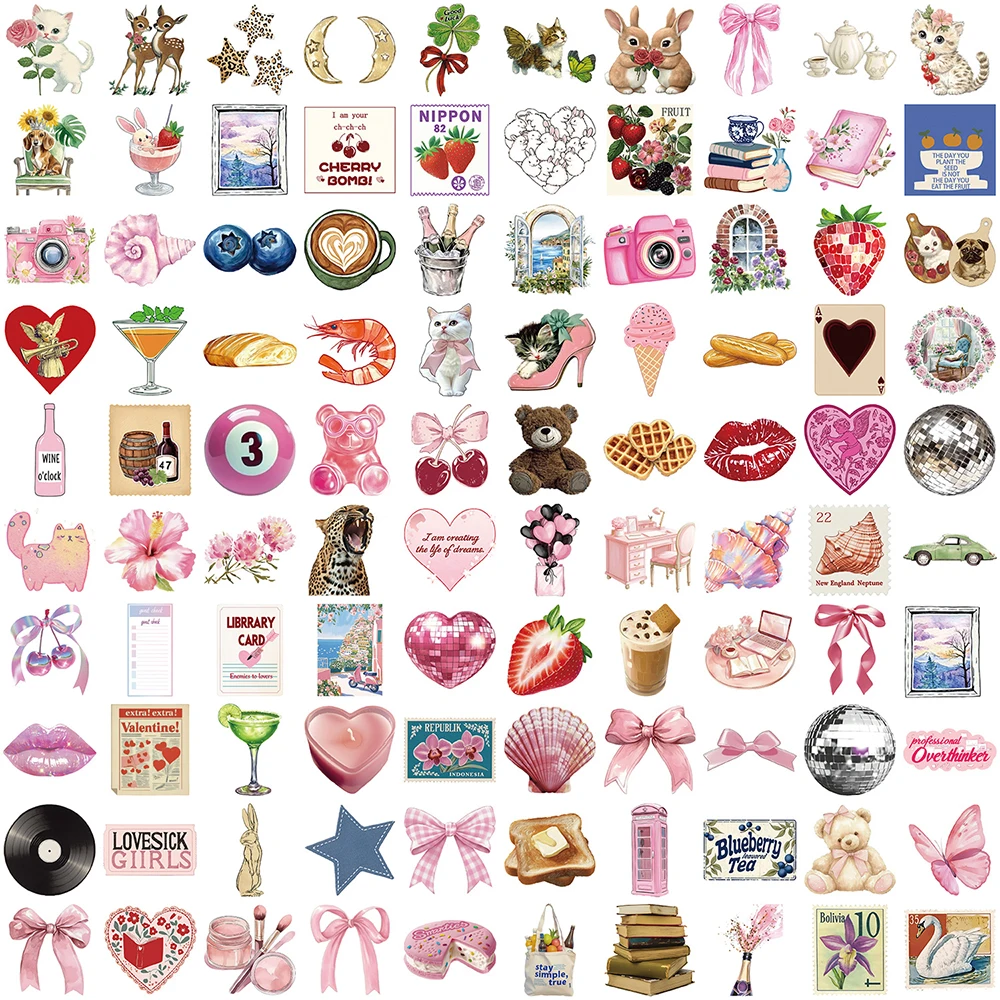 

10/30/50/100pcs Kawaii Pink Girl Heart Aesthetic Stickers Cute Cartoon Ins Style Sticker Scrapbook Phone Suitcase Decals Packing