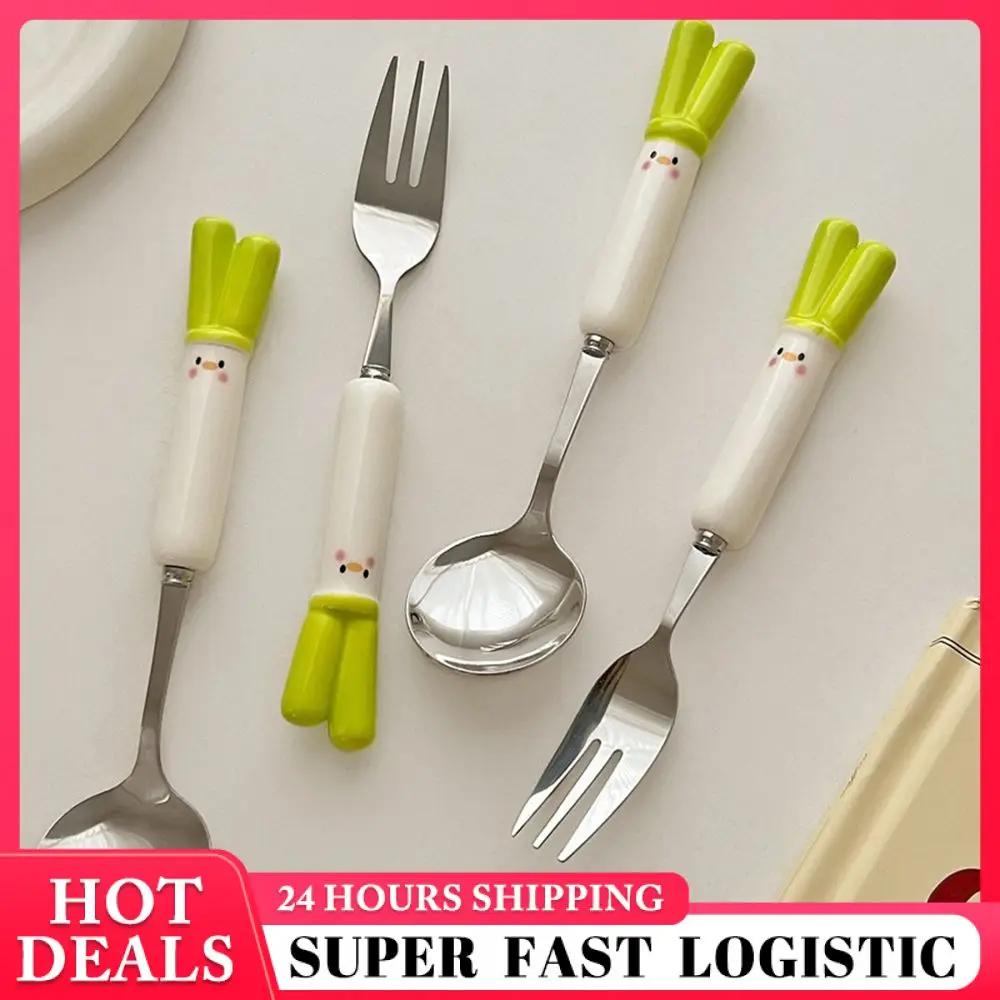 Spoon And Fork Set Cartoon Student Fork Spoon Set Spoon Cute Set Portable Cutlery Tableware No Glitch Comfortable Grip Durable