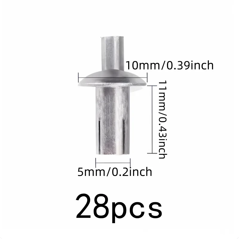 28 pcs 5*11mm Hammer Drive Rivets, Expansion Lock Design, Furniture Assembly Machinery Fastening, Multipurpose