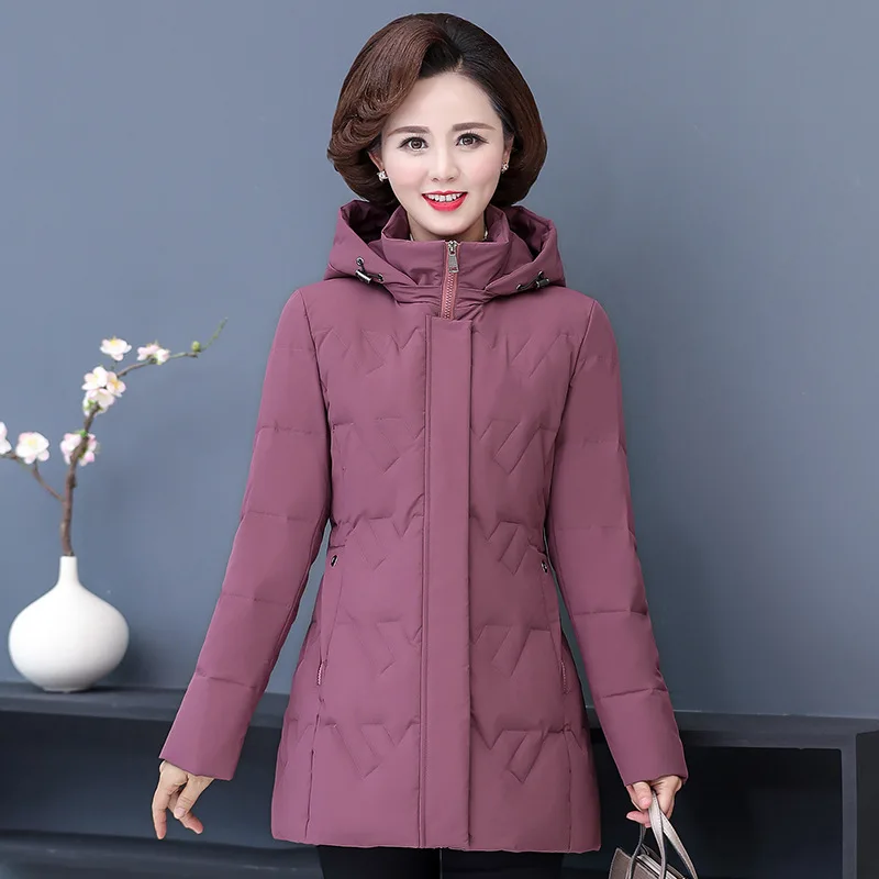 White Duck Down Down Jacket Women's Short Slim Korean Version Loose Winter Middle Aged and Elderly Mothers Large Hooded Coat