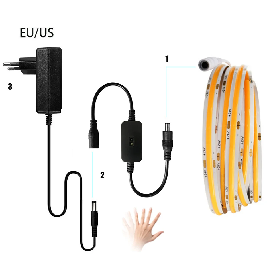 핸드 스윕 COB LED 스트립 조명 키트, 캐비닛 아래 조명, 옷장 주방 야간 램프, 가정용 조명, 자체 접착 테이프