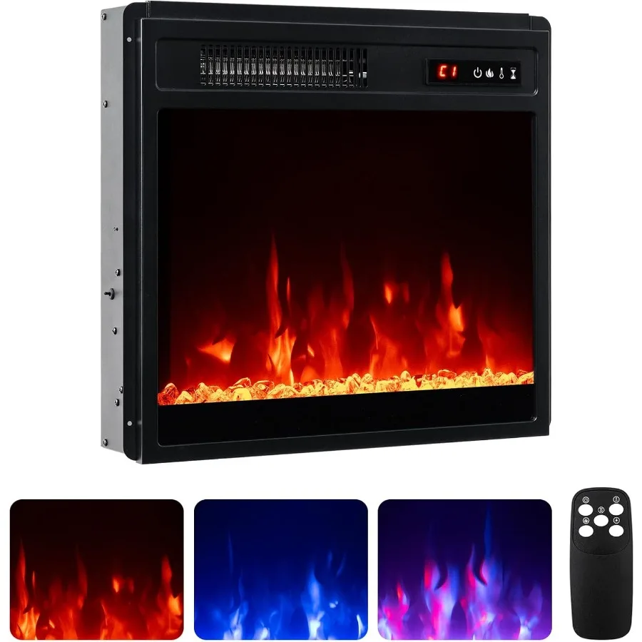 مدفأة كهربائية مقاس 18 بوصة مع جهاز تحكم عن بعد لغرفة المعيشة أو غرفة النوم بسعة تسخين 5000 وحدة حرارية بريطانية من حجر الكريستال Des