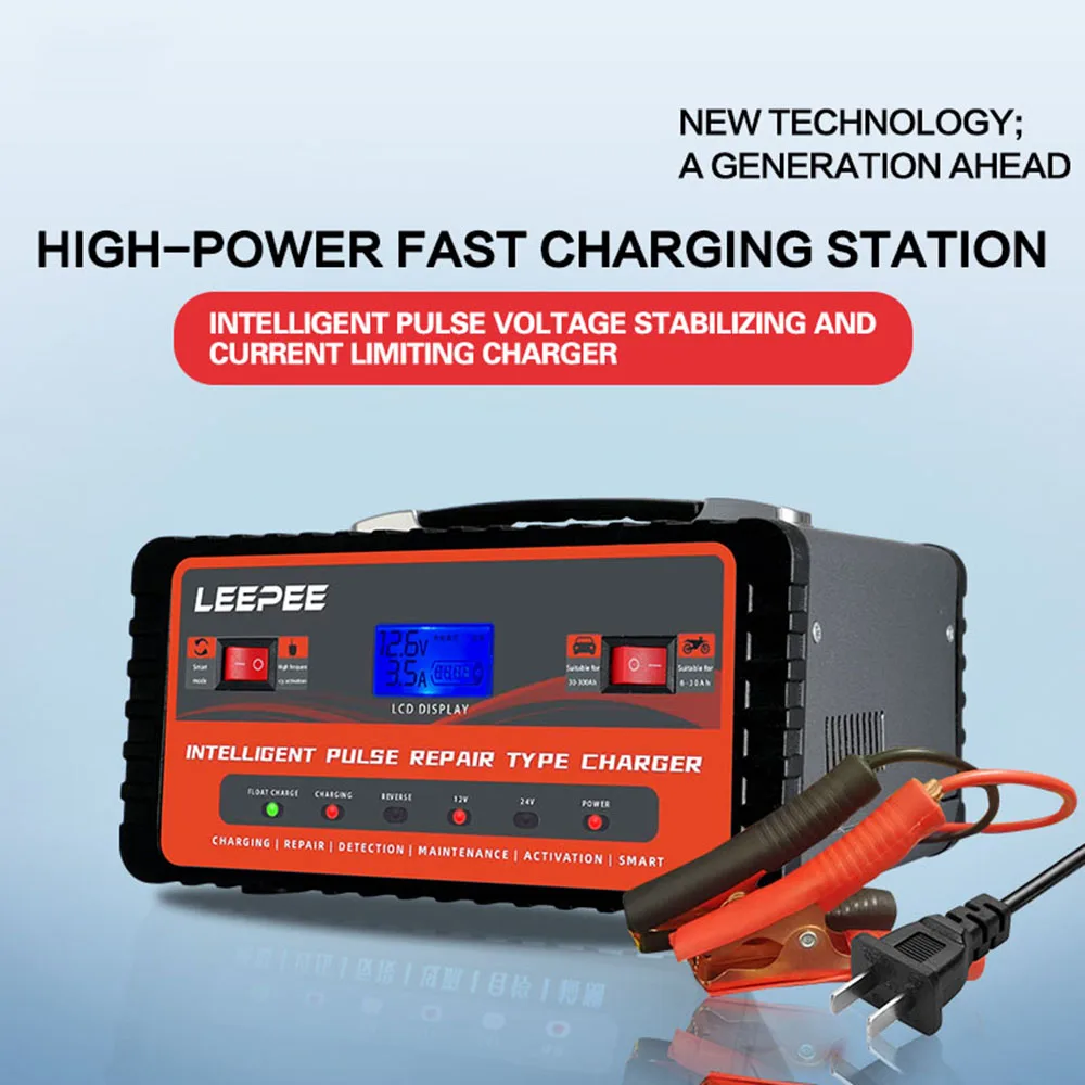 130W 24V 12V Car Battery Chargers Intelligent Pulse Repair Digital Storage Cell Lead Acid Batteries Chargers Automobile Charger