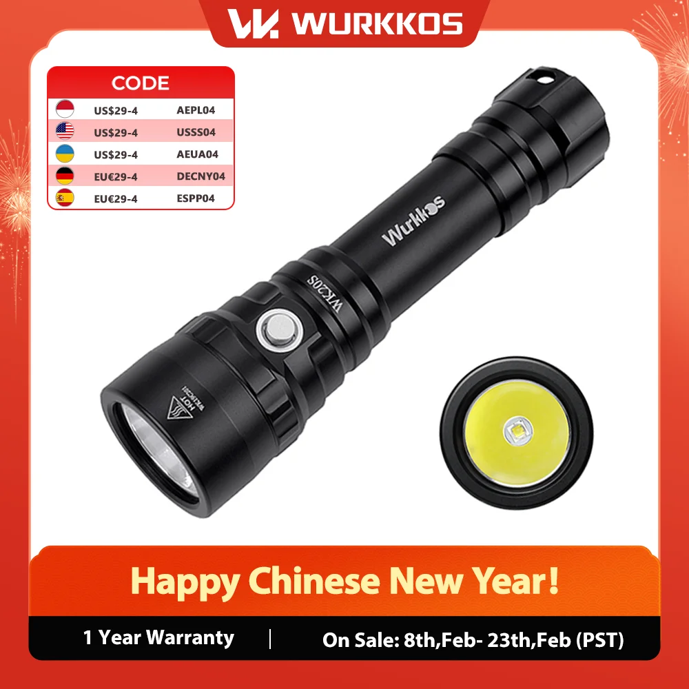 

Wurkkos WK20S Professional Diving Flashlight 18650 illuminated lamp 2000LM SST40 LED Camping IPX8 Survival Outdoor Lights