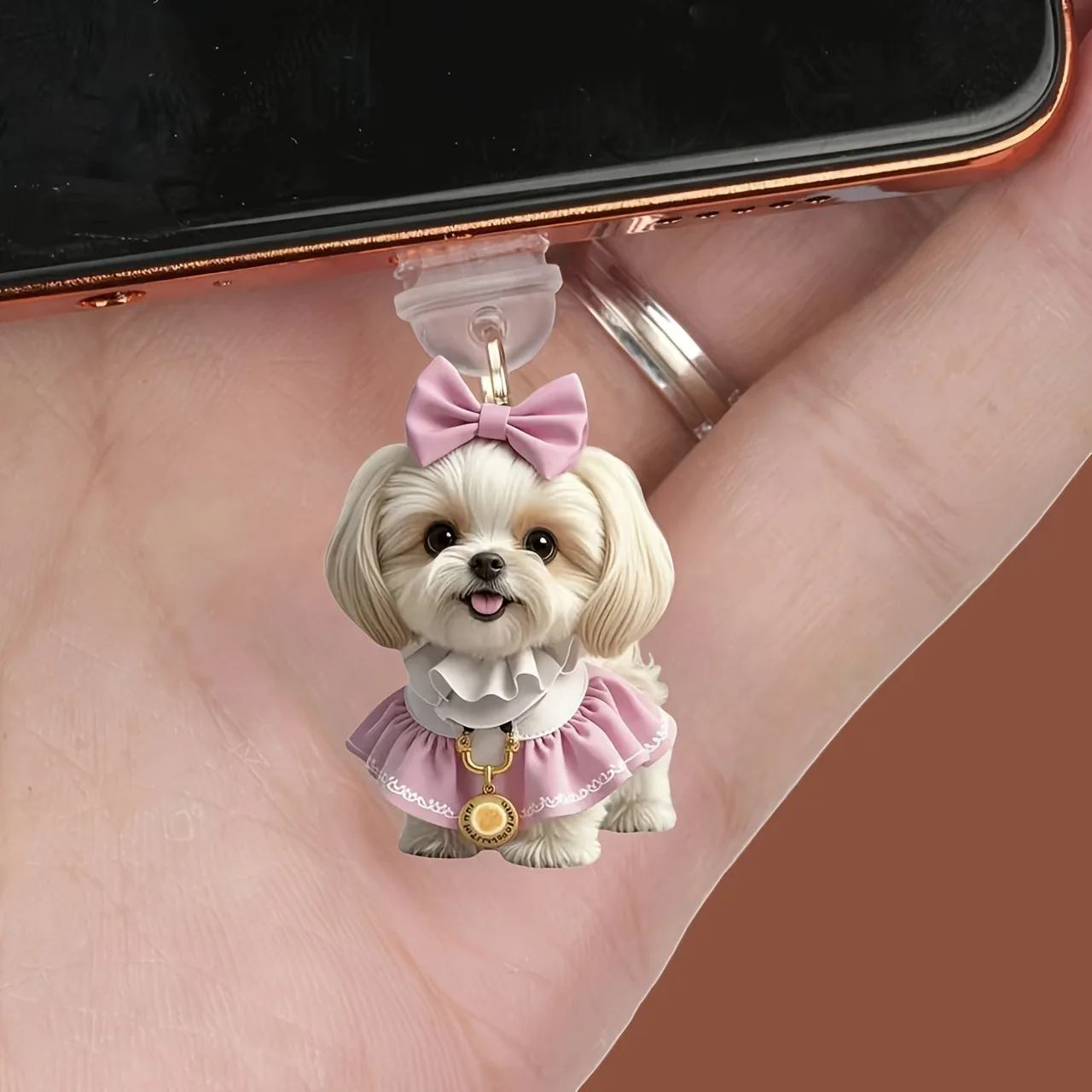 2D شقة الاكريليك كلب الغبار التوصيل لموصل iPhone وType-c البيضاوي موصل الهاتف الغبار التوصيل قلادة