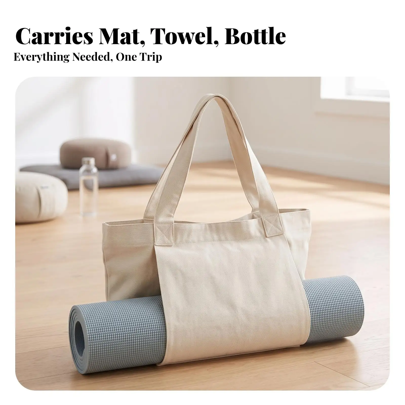 Spacious Khaki Canvas Yoga Mat Carrier Industrial Pouch with Dual Handles for Gym Workout Essentials