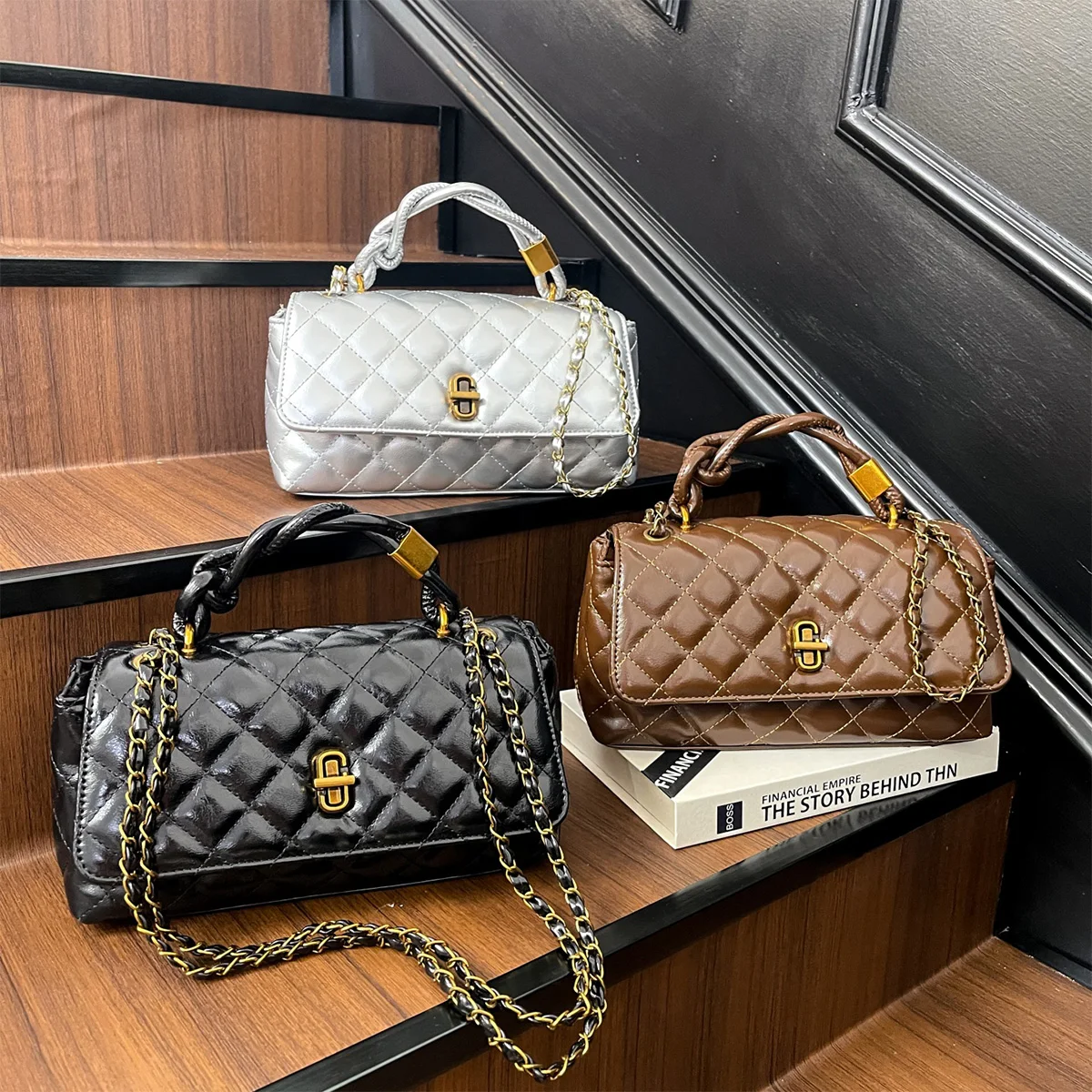 Bolso de hombro a la moda, bolso cruzado con patrón de diamante brillante, bolso de mensajero espacioso impermeable con correa ajustable