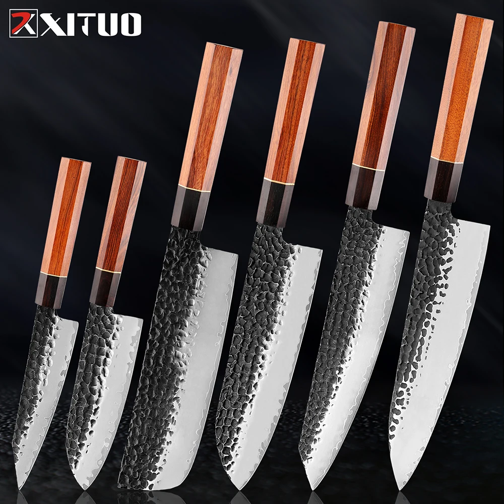 

Kitchen Knife Japanese Chef Knife 3-layer composite High Carbon Steel Blade African Rosewood Octagonal Handle for Meat, Fruits