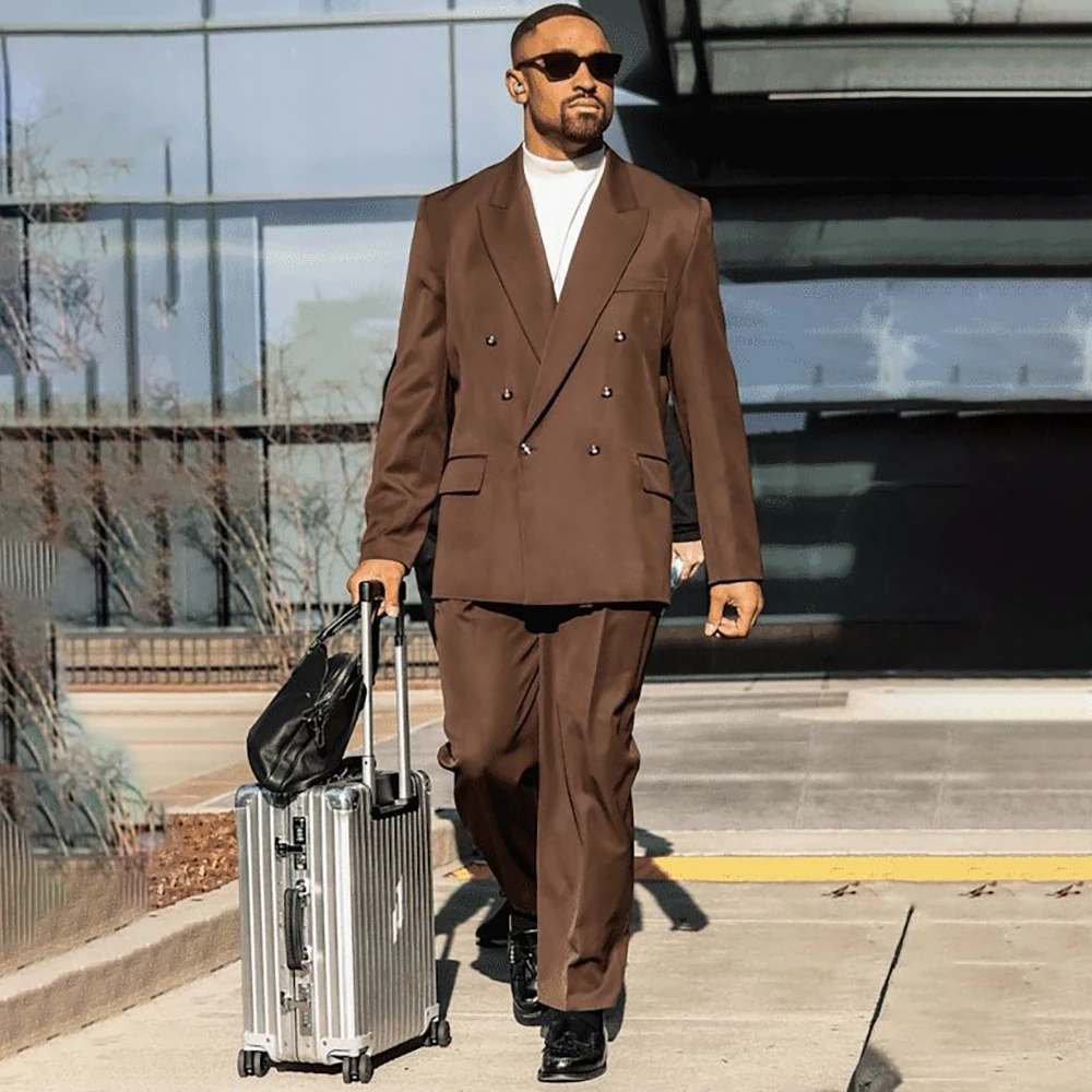 

Двубортный деловой мужской костюм высокого качества с острым лацканом, повседневный свободный крой, комплект из 2 предметов: пиджак и брюки, индивидуальный пошив, мужская одежда, костюм