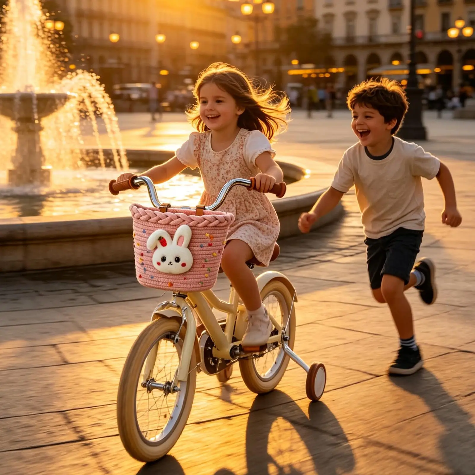 Kids bicycle basket Easter Gift Basket Hand Woven Cotton Thread Gift Storage Basket Multi-Purpose Long Handle Tote Basket School