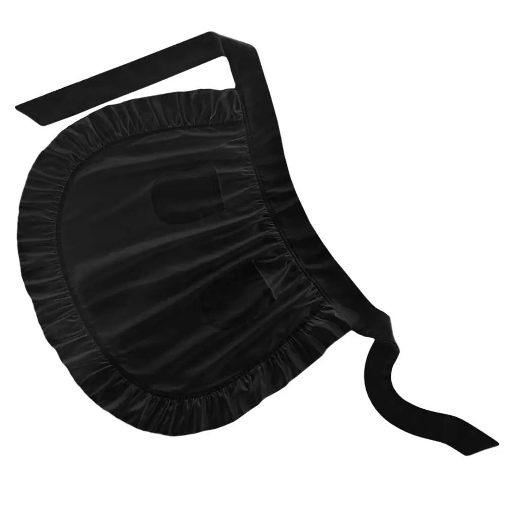 

Black Waist Apron For Women With 2 Pockets Ruffled Half Cooking Baking Kitchen Maid Costume Vintage Style Serving Workwear