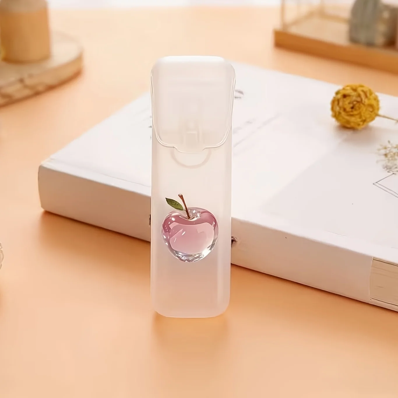 Cute Pink Crystal Apple Pattern Portable Travel Storage Box for Toothpicks, Dental Floss & Daily Sundries, Mini Travel Container