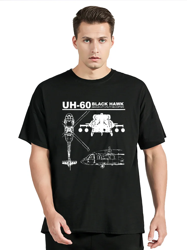 Creative Design UH-60 Black Hawk Medium Lift Utility Helicopter T-Shirt Summer Cotton Men Tshirt Clothing Oversized Tops Tees