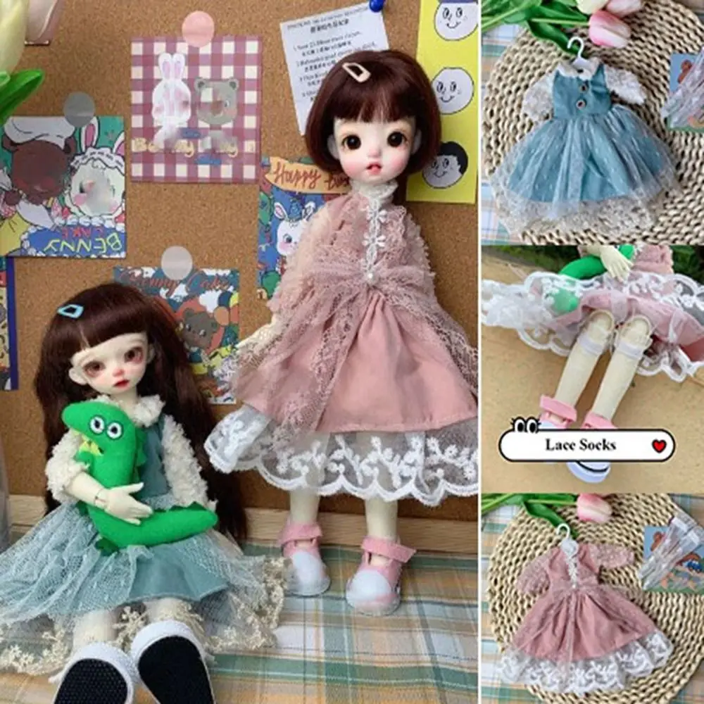 

Handmade Doll Long Sleeve Casual with Socks Lace Dresses Clothes Fashion DIY Accessories for 1/6 BJD 30cm Dolls