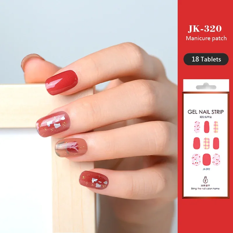 Semi-Cuttable Gel Unhas Adesivos, 6 Dicas, Luz Vermelha, Terapia Esmalte, Cola Blush, Cobertura Completa, Necessidade de Lâmpada UV, Verão, 18 Plus