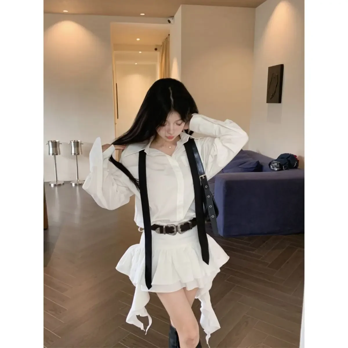 Casual Loose Blouse Dress Early Autumn New Style Slim-fit Girl\'s Dress Slight Strech Vestidos De Noche Juveniles White Dress