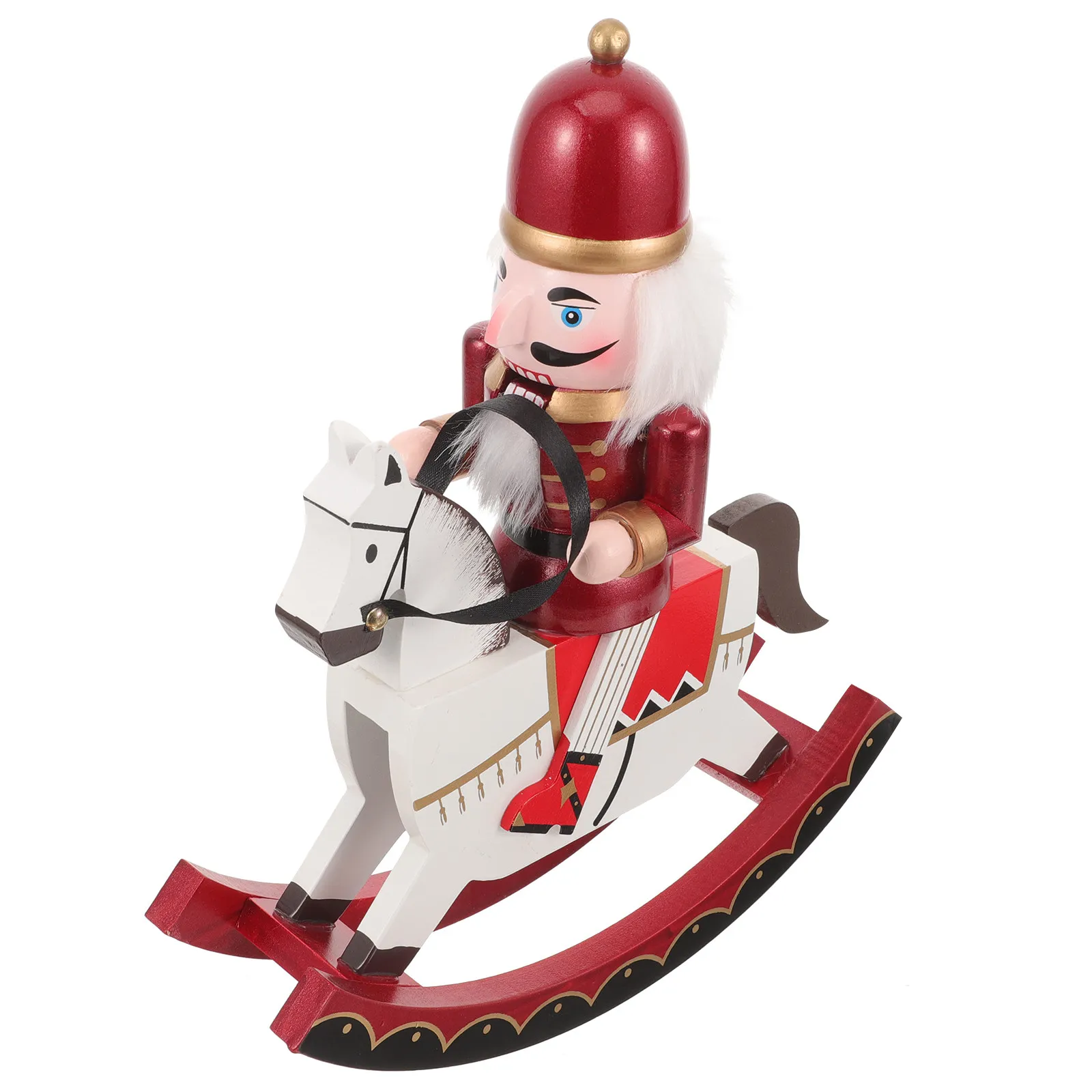 Wooden Nutcracker Soldier with Horse Motif Festive Christmas Decoration Handmade Wood Craft Home Office Kitchen Table Decor Xmas