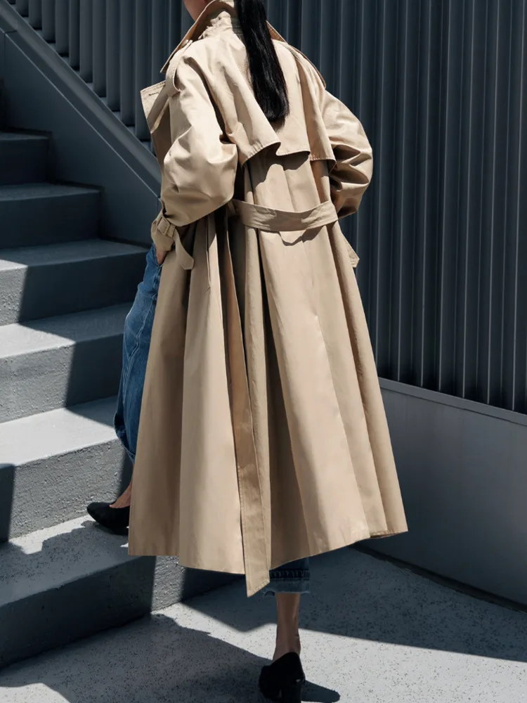 LANMREM Korean Fashion Trench Coat For Women Lapel Long Sleeves Single Breasted Belt Long Coat Female Clothing 2024 New 2YA896
