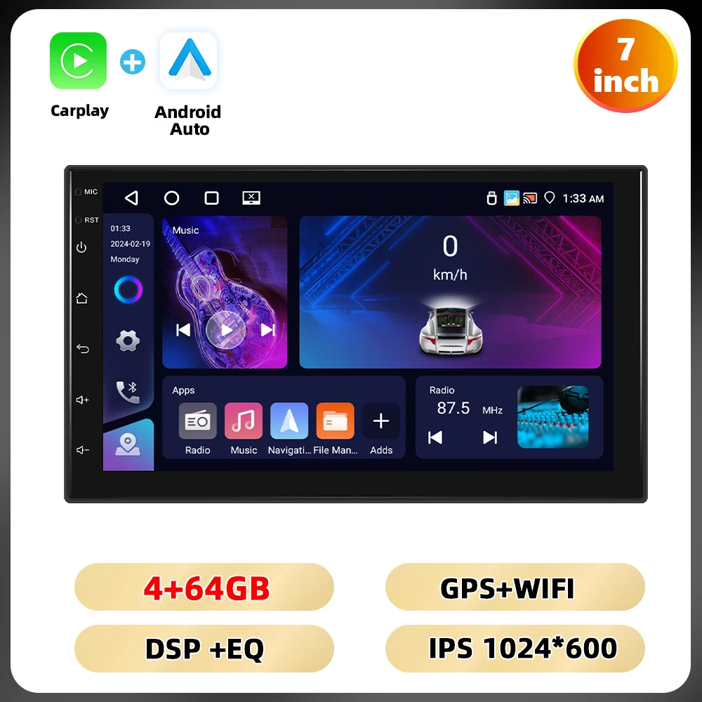 Podofo 4 + 64G 7 ''/9''/10.1 '''Autoradio Universele Android Multimedia Speler Wifi Gps Navigatie Carplay Android Auto Dsp Auto Audio