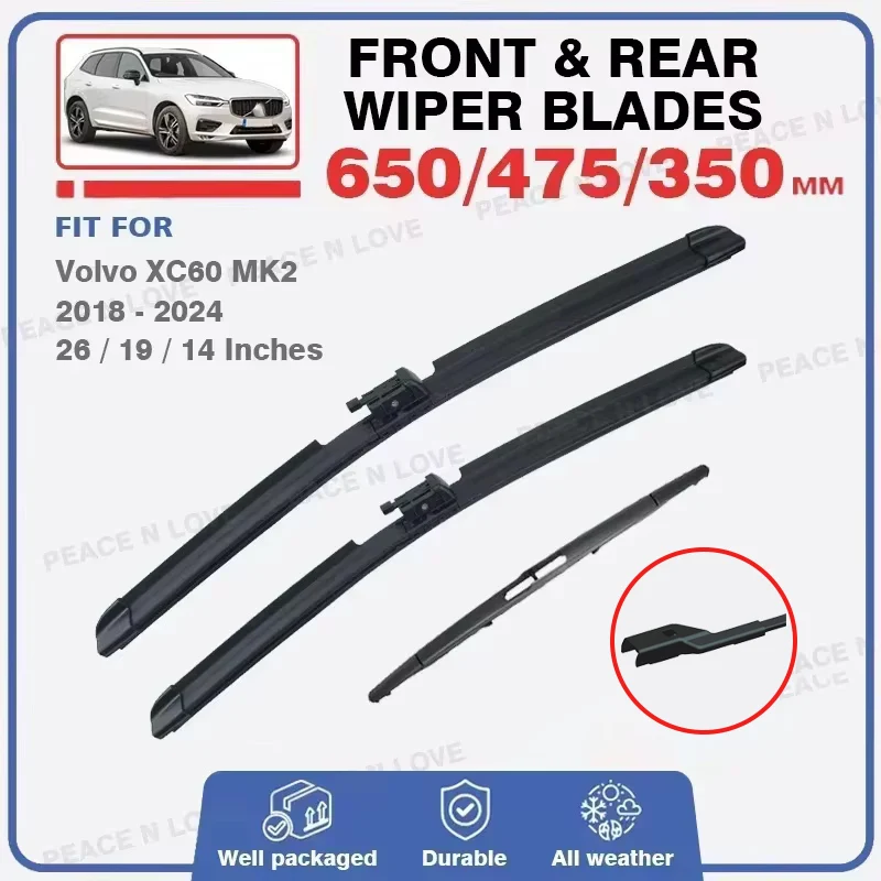 لفولفو XC60 MK2 2018-2024 2019 2020 2021 الجبهة الخلفية ممسحة الزجاج الأمامي شفرات اكسسوارات الزجاج الأمامي نافذة غسالة 26 "+ 19" + 14"