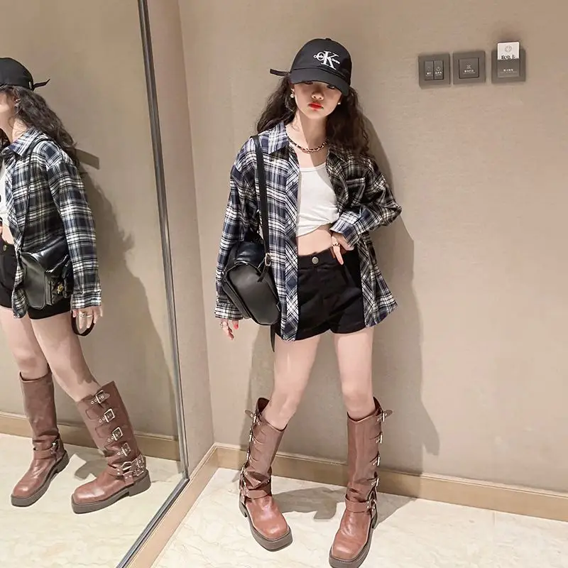 موضة 2025 الفتيات لطيف شبكة قميص الخريف الاطفال بلايز عادية كم طويل تي شيرت ملابس الأطفال في سن المراهقة 6 8 10 12 14 سنة