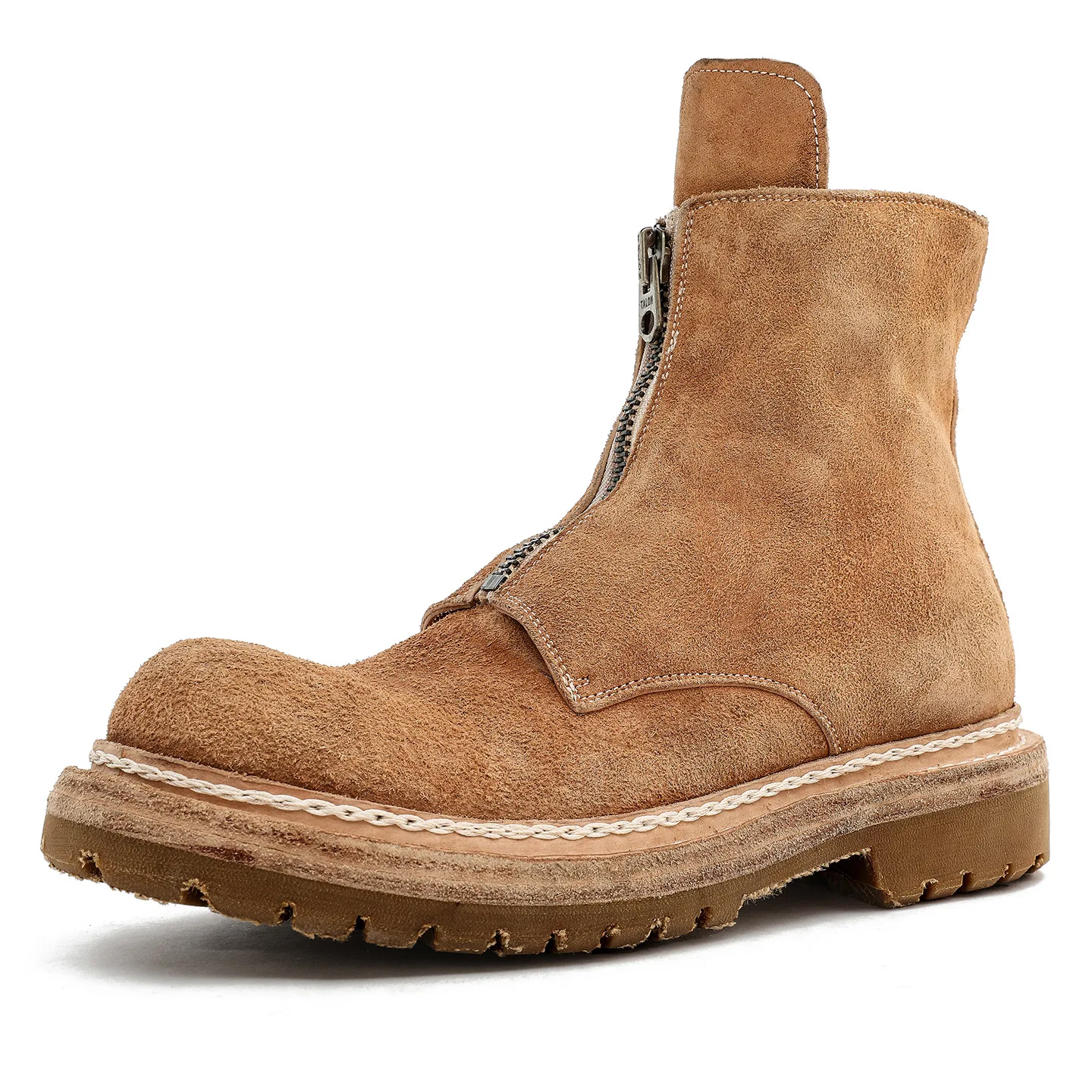 CLAIAMI New Genuine Leather Washed Retro High-top Horsehide Ankle Boots for Men Ventage Tooling Outdoor Boots Zipper Men Shoes