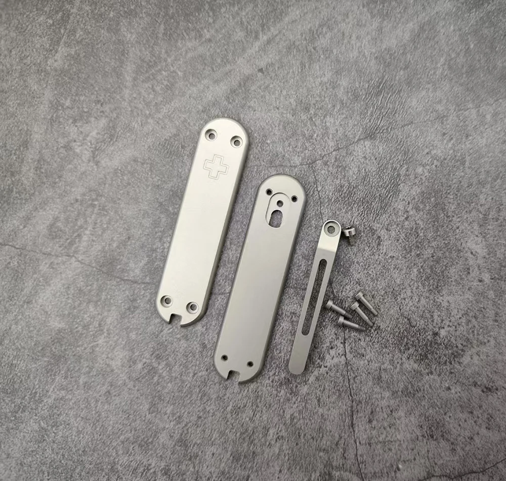 58 SAK modificar escamas de titanio con clip de titanio para Victorinox Swiss Army Rambler de 58 mm y cuchillo clásico MOD