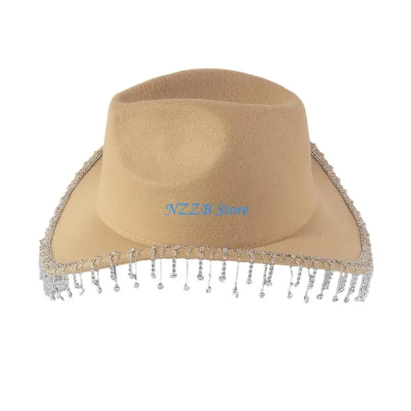 

T21F Western Cowboy Cowgirl Hat Bling Rhinestones Fringe Hat for Halloween Party